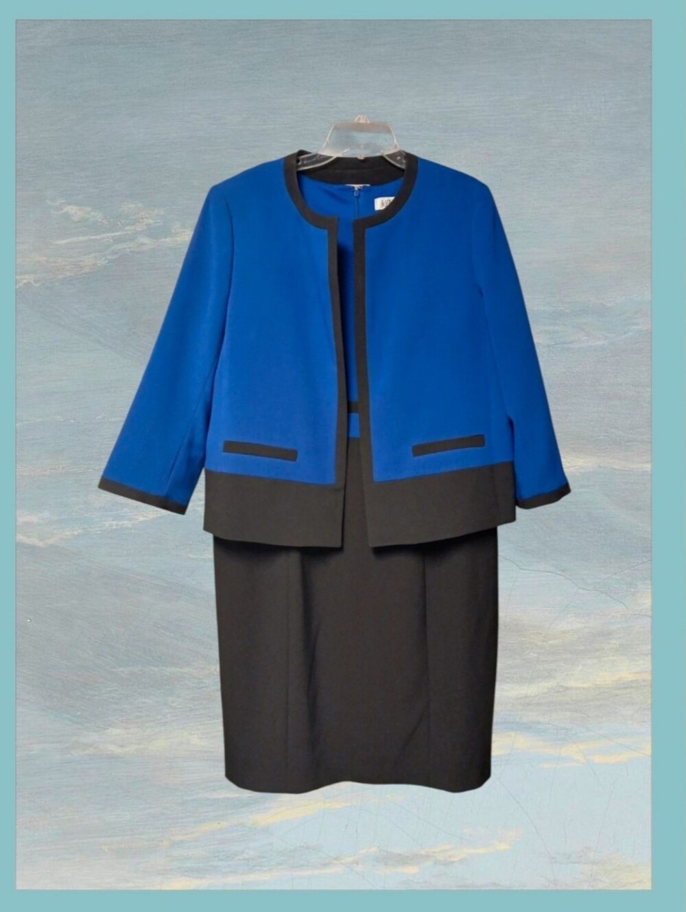 Kasper Royal Blue and Black Two-Piece Blazer Suit